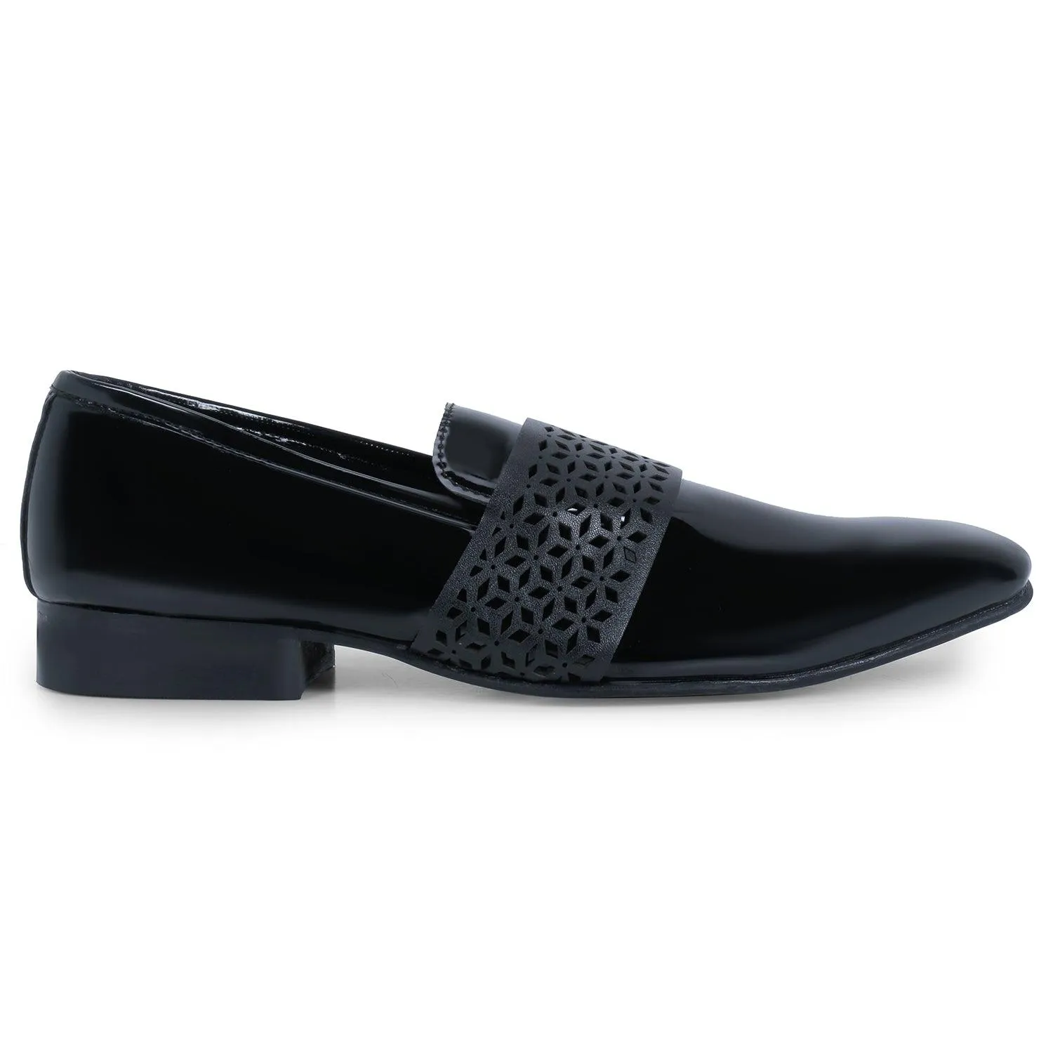 Montreux Patent Black Carved Strap Loafers.