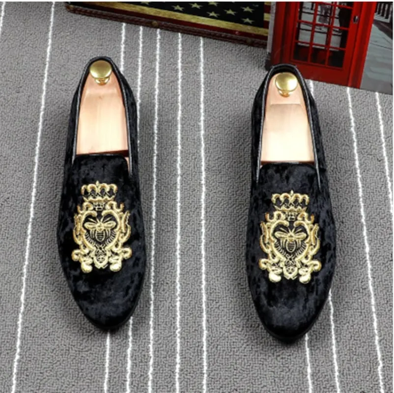 Navy Blue Velour Embroidered Formal Shoes for Men