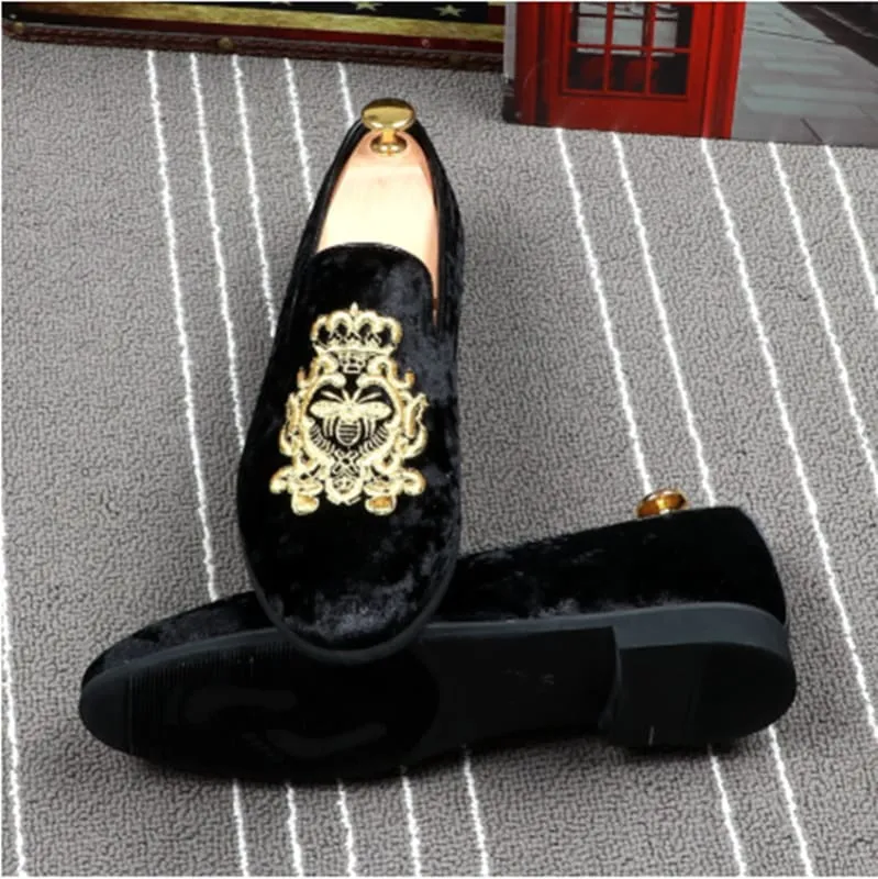 Navy Blue Velour Embroidered Formal Shoes for Men