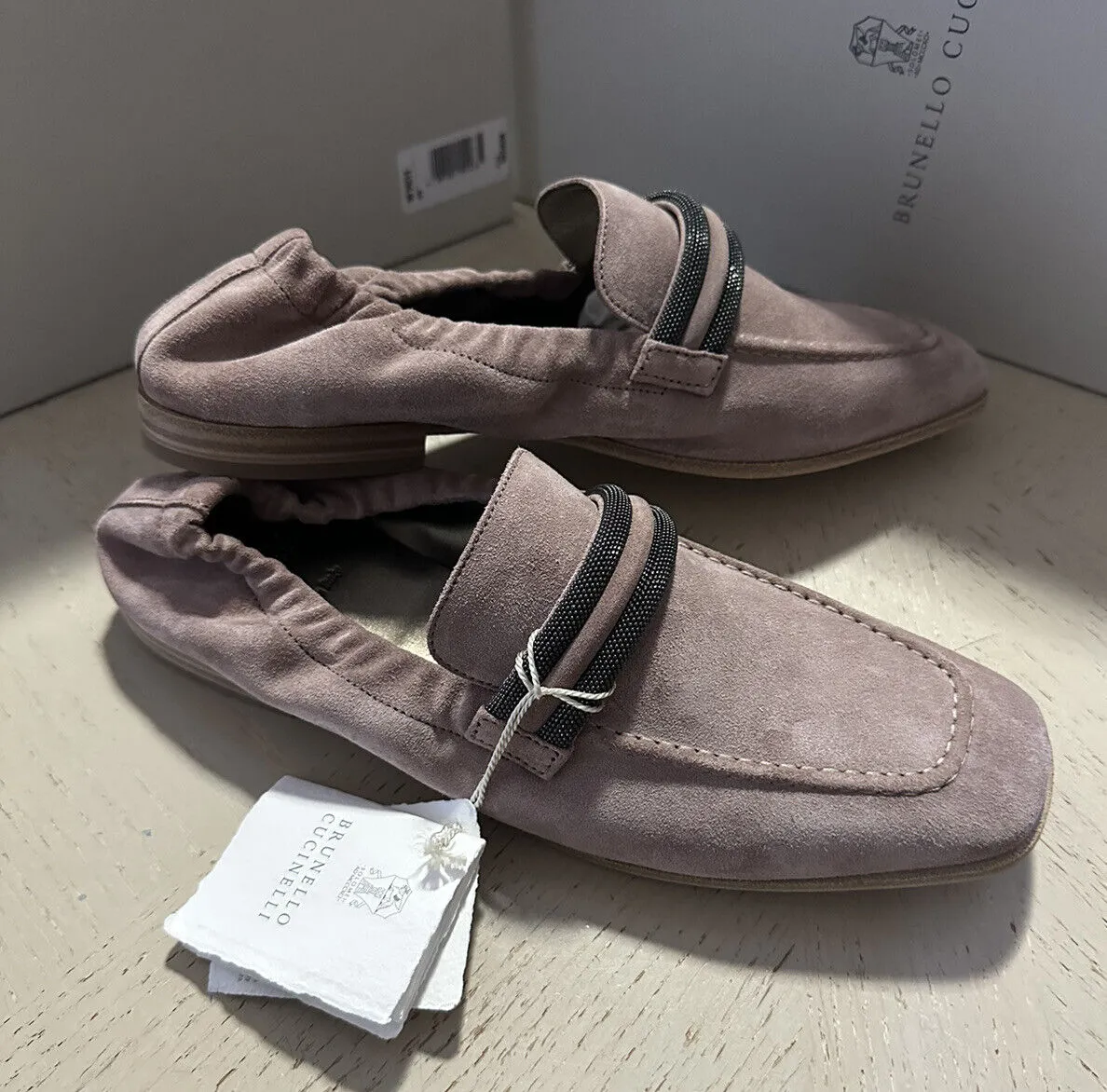 NIB $1250 Brunello Cucinelli Women Suede Monili-Strap Loafers Shoes 10 US/40 Eu