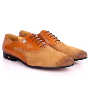 Ross Exquisite Wet tip Half Suede Designed Lace up Leather Shoe - Brown