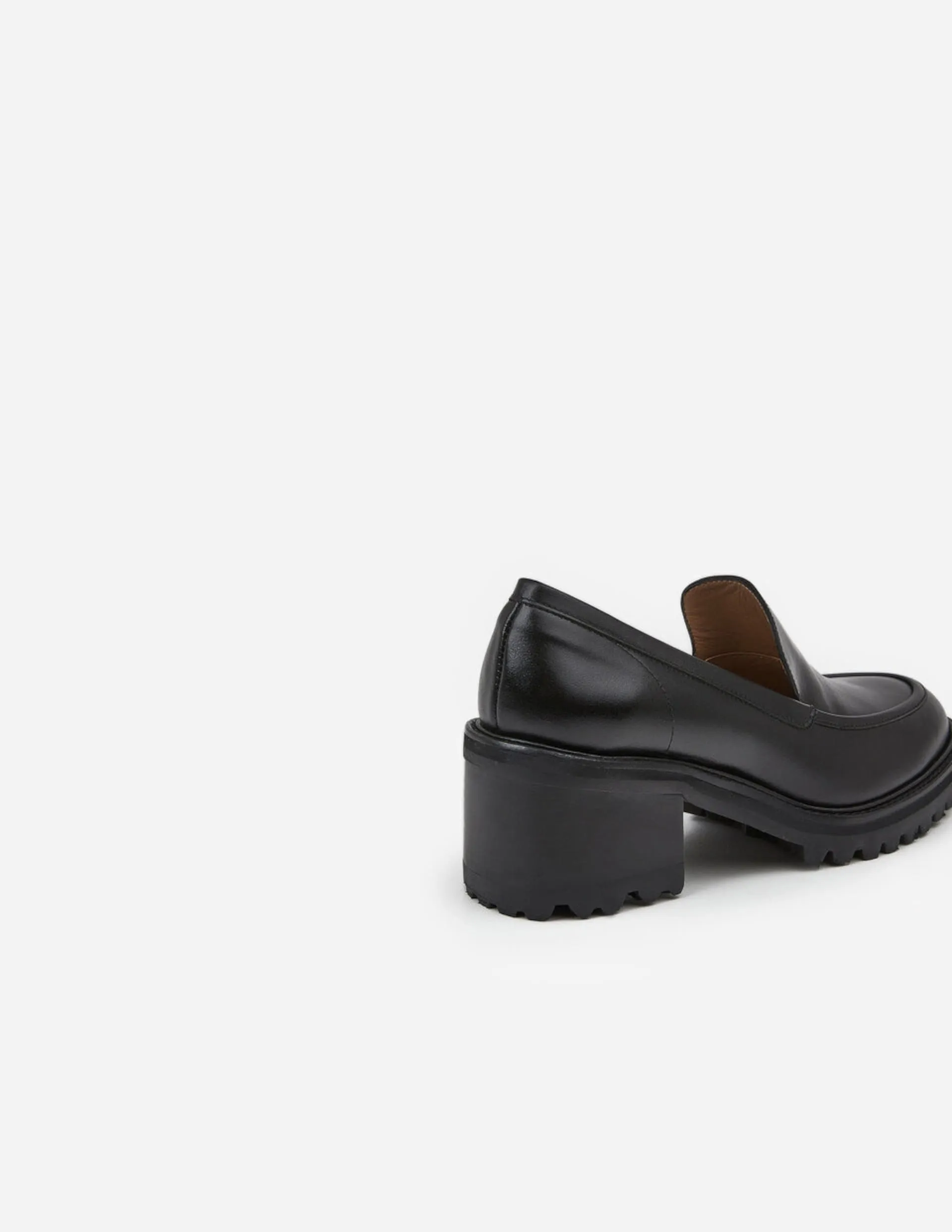 Saga Black Leather Heeled Loafers