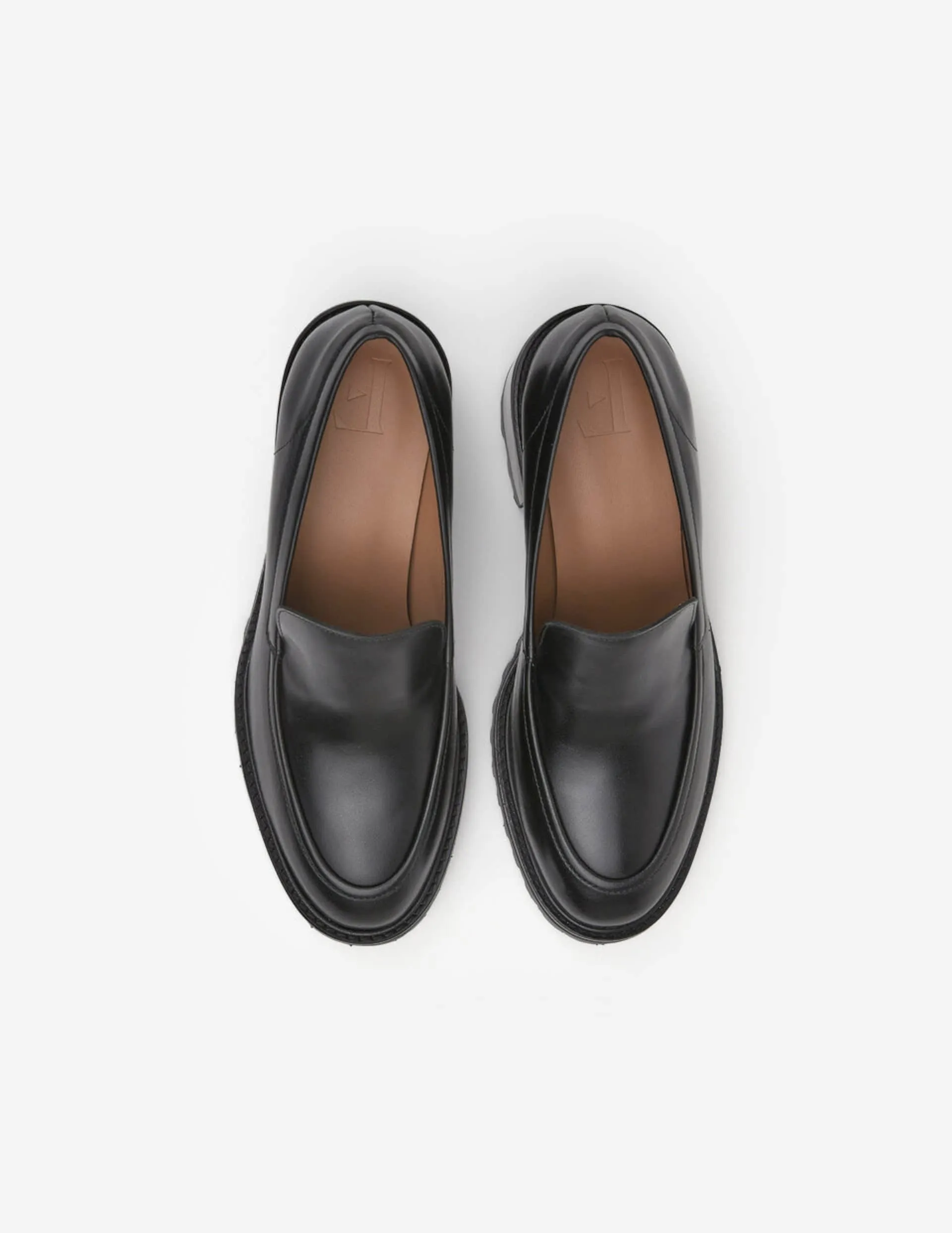 Saga Black Leather Heeled Loafers