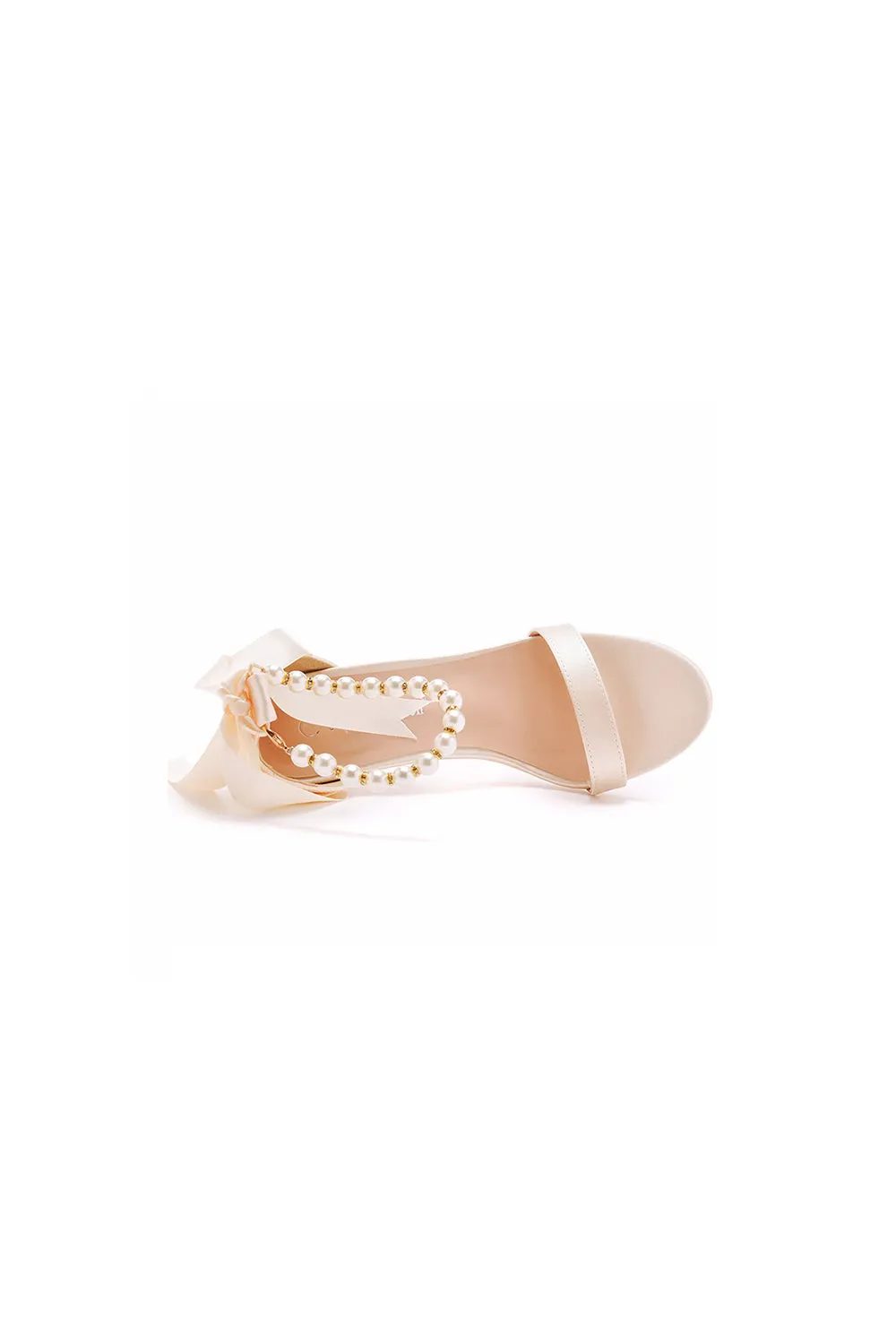 Satin Pearl Open Toe Ankle Strap High Heels