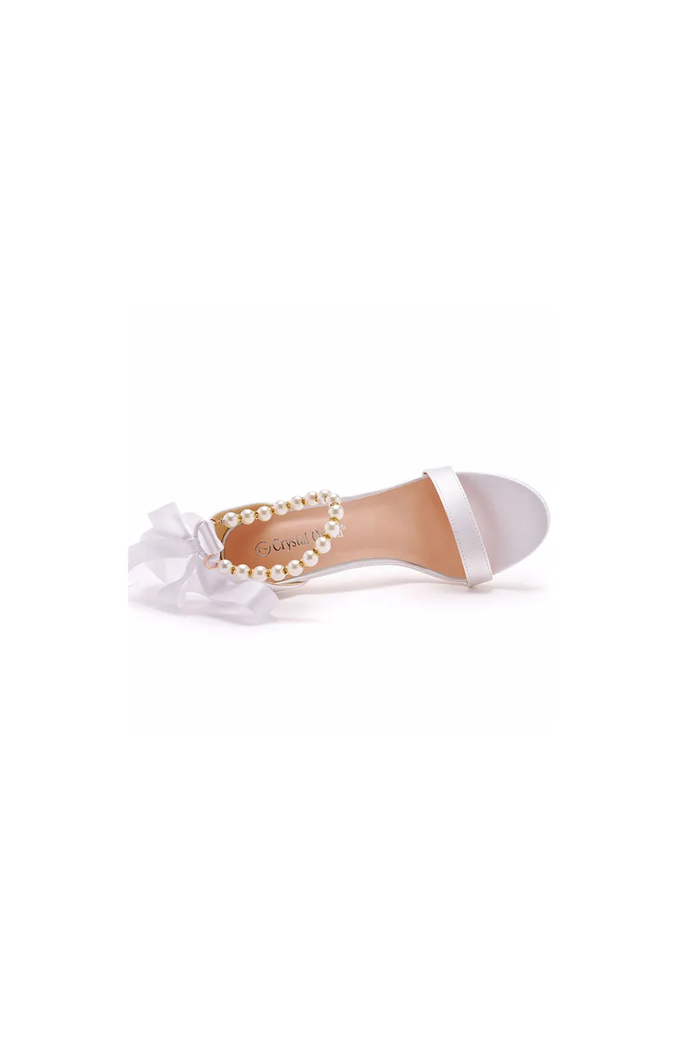 Satin Pearl Open Toe Ankle Strap High Heels