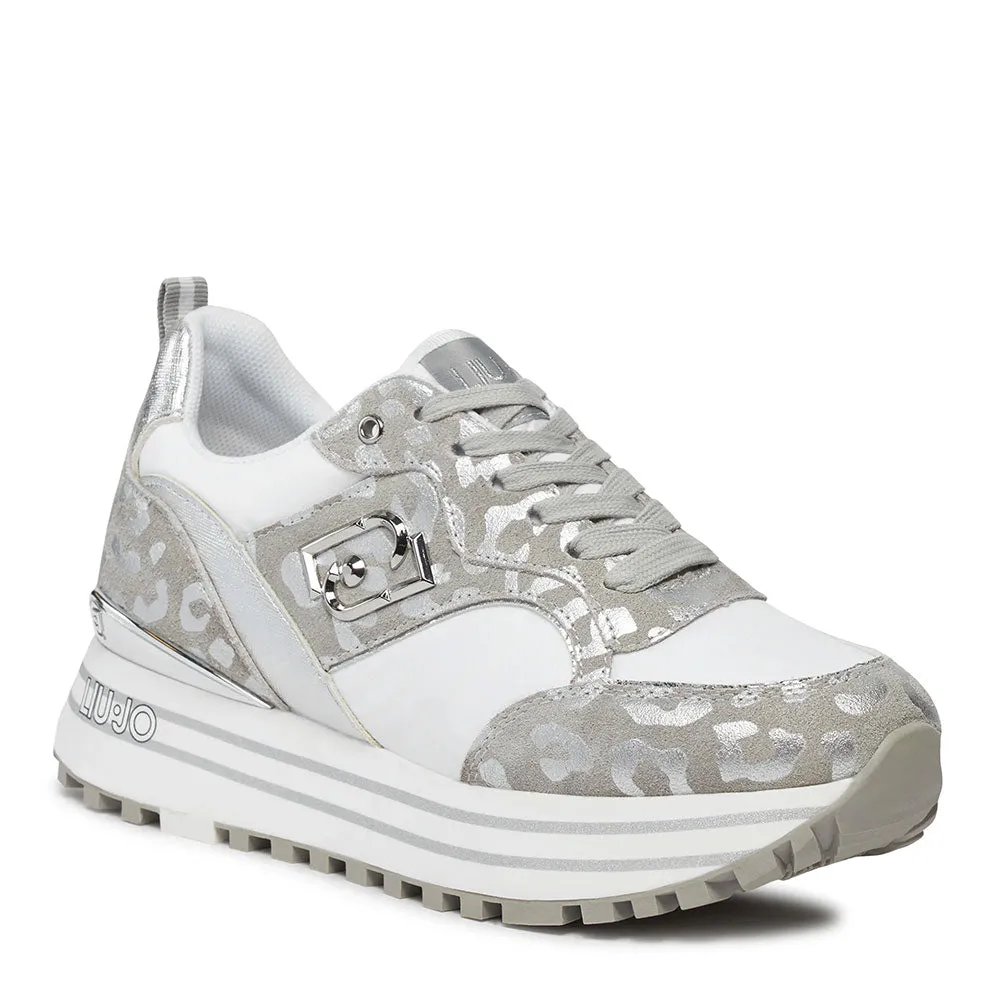 Scarpe Donna LIU JO Sneakers Platform Maxi Wonder 73 in Suede e Nylon stampa Animalier Silver