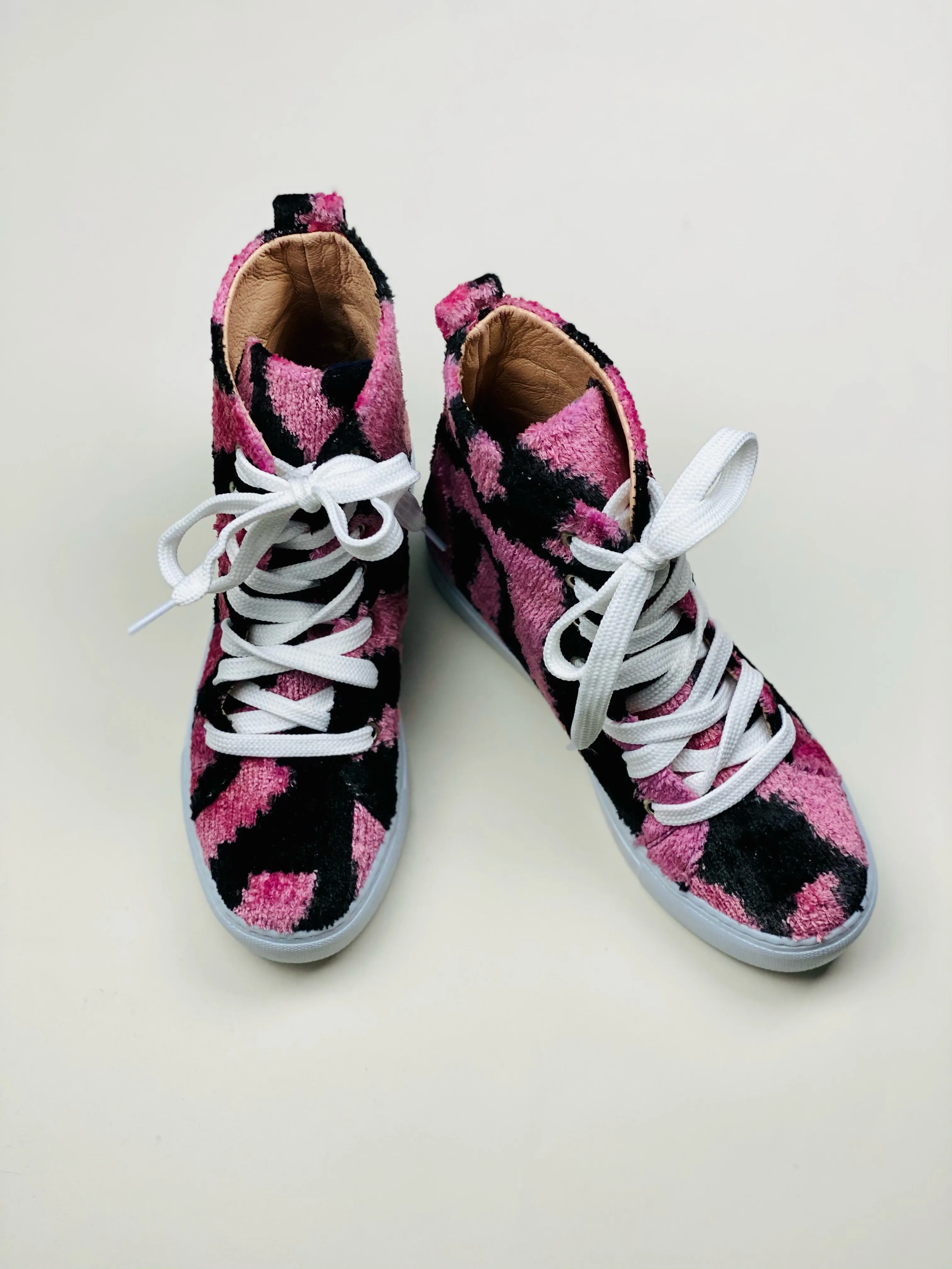 Silk Velvet Electric Pink & Jet Black High Tops