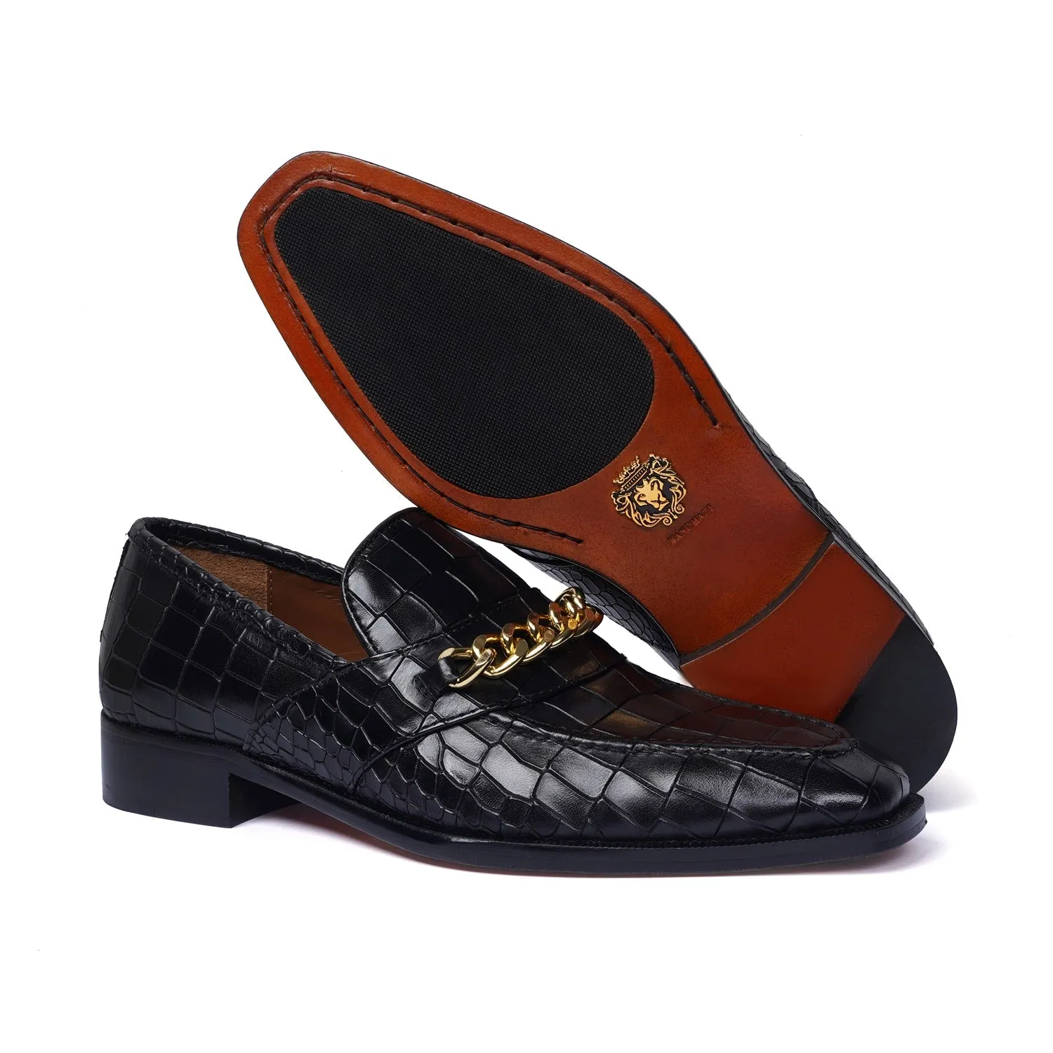 Sleek Italian Men's Loafer with chain detailing