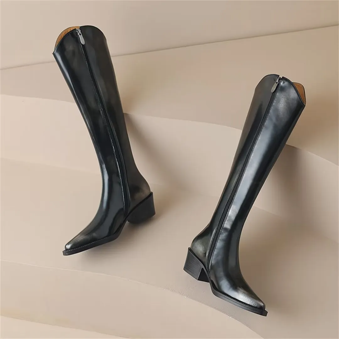 Sleek Long Leather Fashion Boots