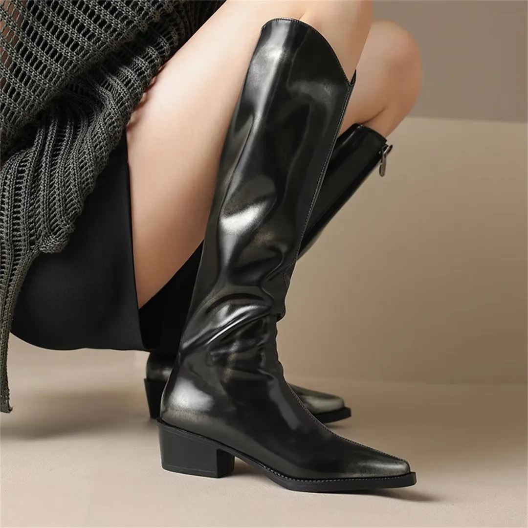 Sleek Long Leather Fashion Boots