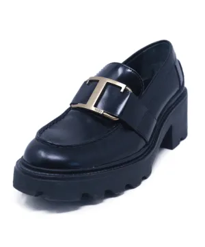 Tod's Black Leather Platform Loafers sz 5