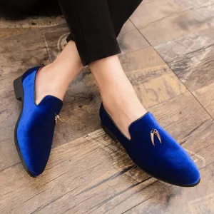 Vibrant Blue Men’s Tassel Velour British Style Moccasin Shoes