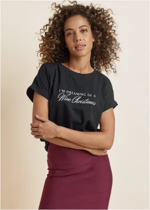 Wine Christmas Graphic Tee - Black